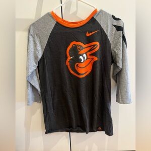 Nike' Women’s Black and Gray Long Sleeve Shirt-  Baltimore Orioles logo